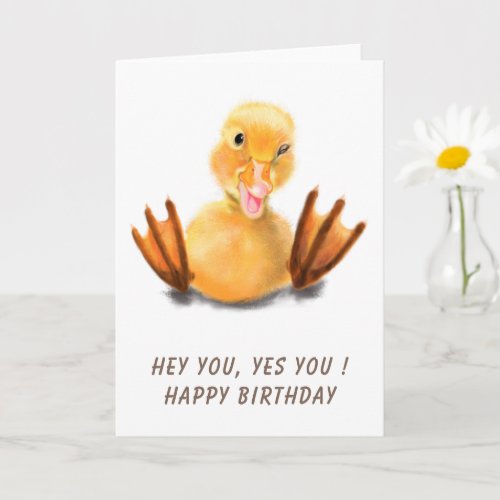 Happy Birthday Card Yellow Duckling Playful Wink