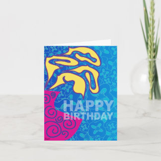 Happy Birthday Card Yellow Leaves Pink Vase