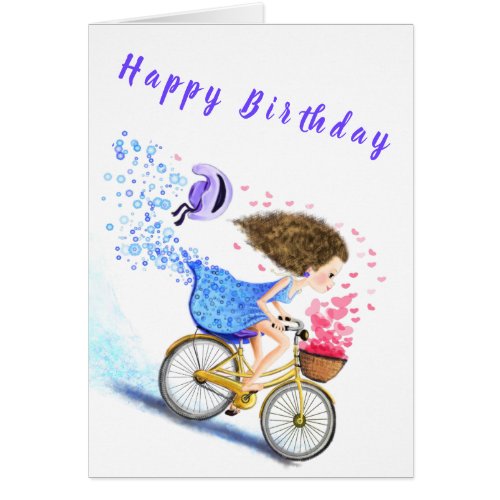 Happy Birthday Card Young Girl On A Bike