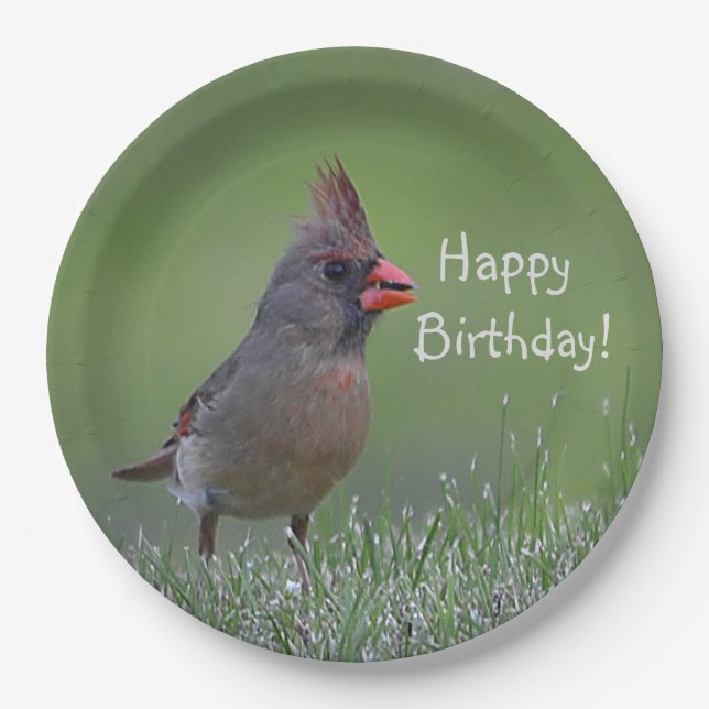 Happy Birthday Cardinal Paper Plates (Front)