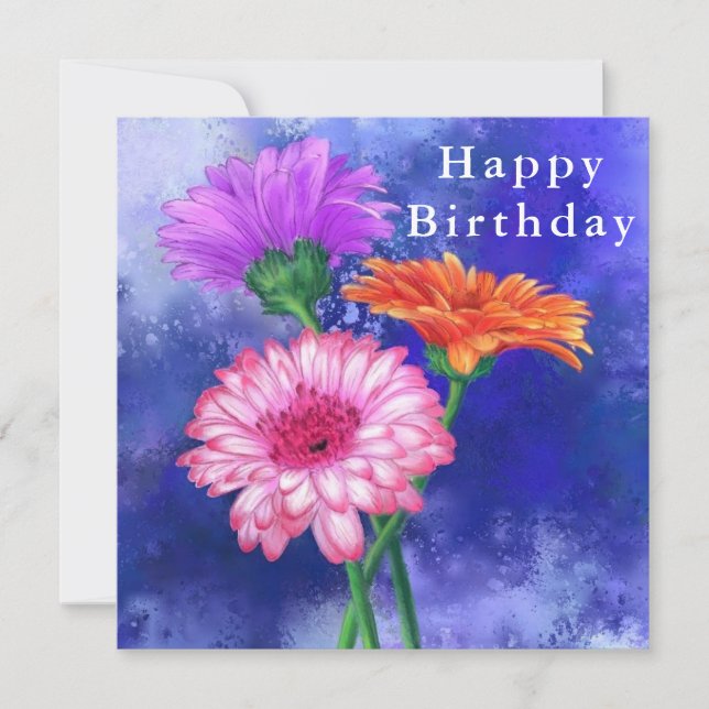Happy Birthday Cards Gerbera Daisies Painted (Front)