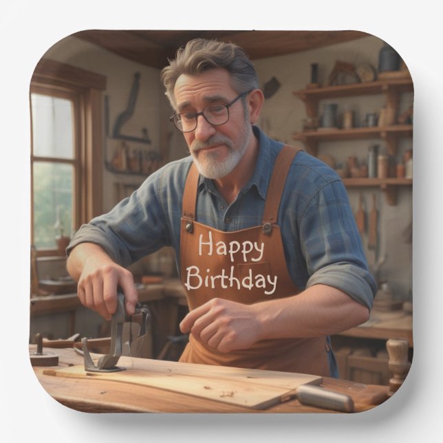 Happy Birthday Carpenter Paper Plates (Front)