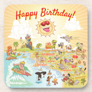 Happy Birthday Cartoon California Plastic Coaster