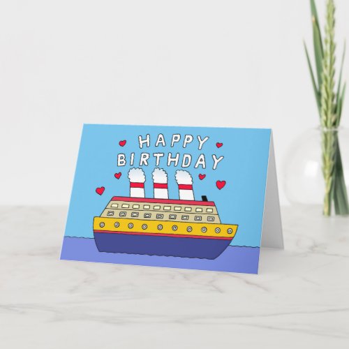 Happy Birthday Cartoon Cruise Ship Humor Card