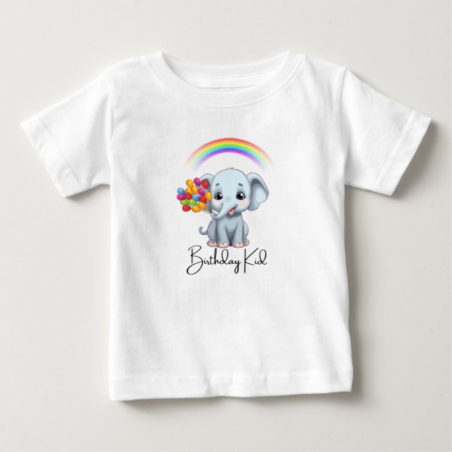 Happy Birthday Cartoon Elephant Themed Baby T-Shirt (Front)