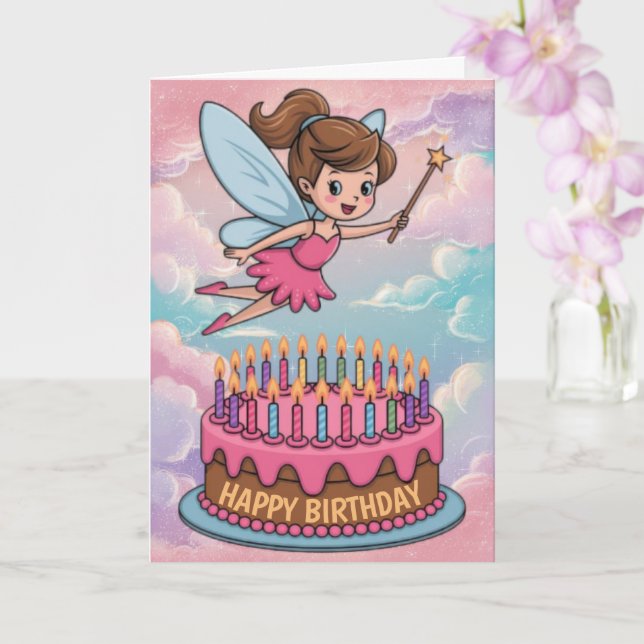 Happy Birthday Cartoon Fairy Card (Orchid)