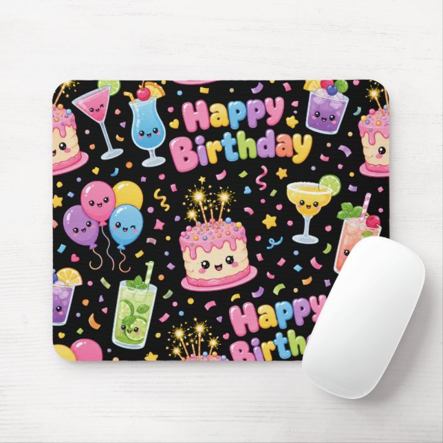 Happy Birthday Cartoon Fun Mouse Pad (With Mouse)