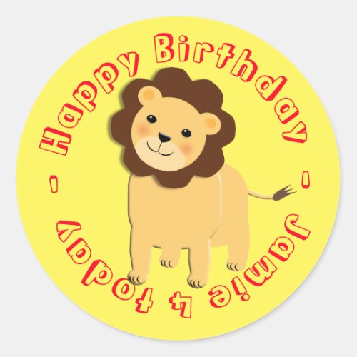 Happy Birthday Cartoon Jungle Lion Personalized Classic Round Sticker