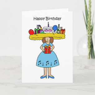 Happy Birthday Cartoon Lady in Fabulous Party Hat Card