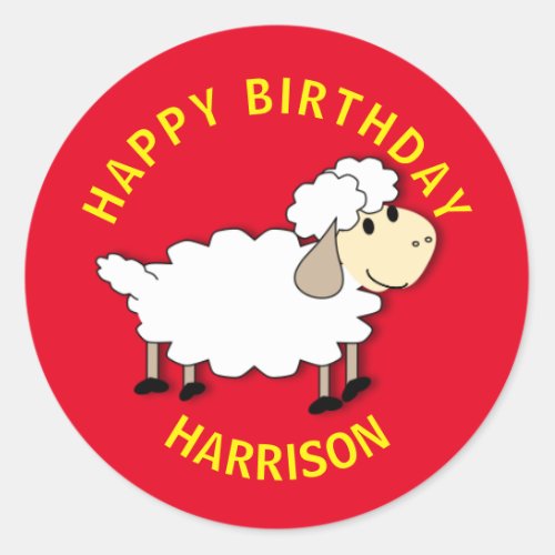 Happy Birthday Cartoon Lamb Classic Round Sticker