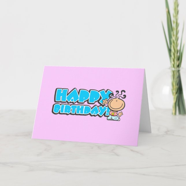 Happy Birthday cartoon pink Card (Front)