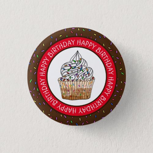 Happy Birthday Cartoon Vanilla Cupcake    Button