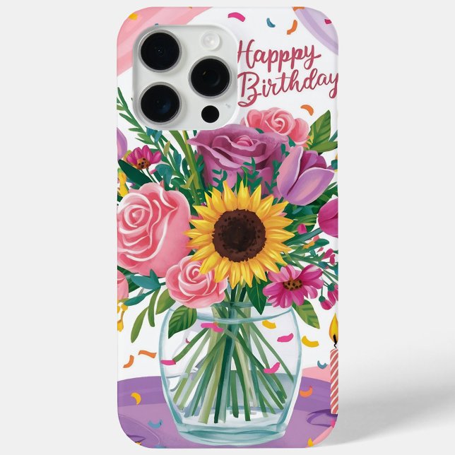 Happy Birthday  Case-Mate iPhone Case (Happy Birthday with decorated flowers iPhone cases!)