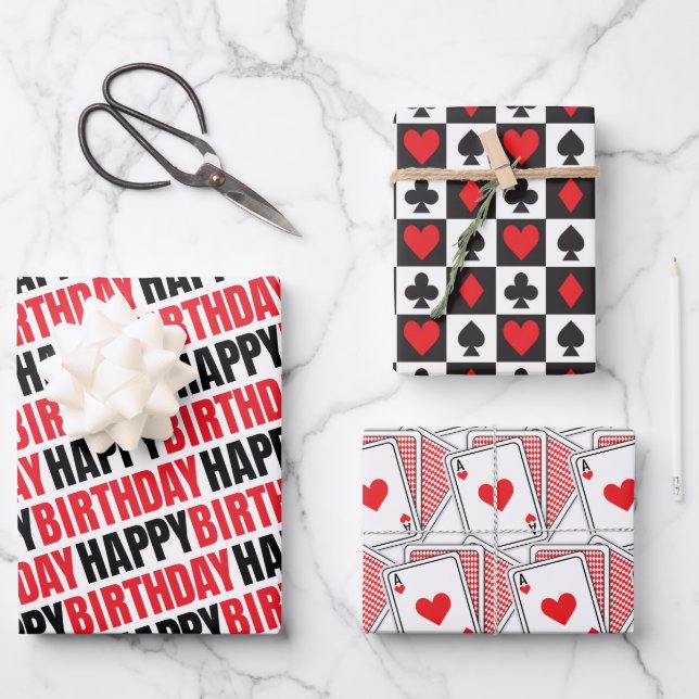 Happy Birthday Casino Gift Wrapping Paper Sheets (Front)