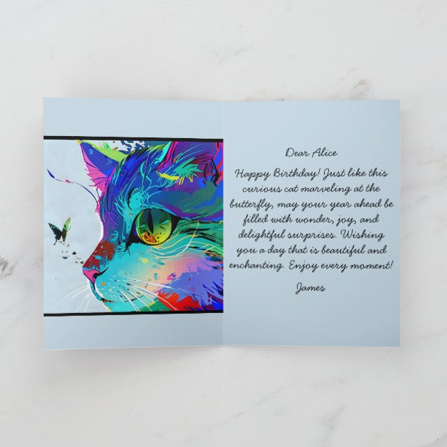Happy birthday cat and butterfly customizable card (Inside)