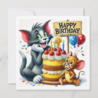 Happy birthday cat and mouse card