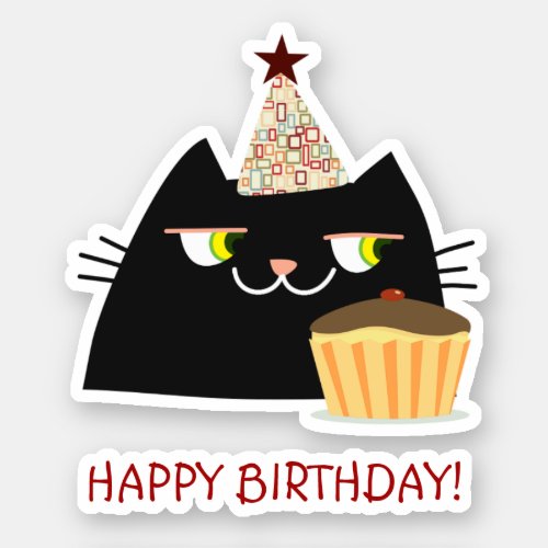 Happy Birthday Cat Black Funny Sticker