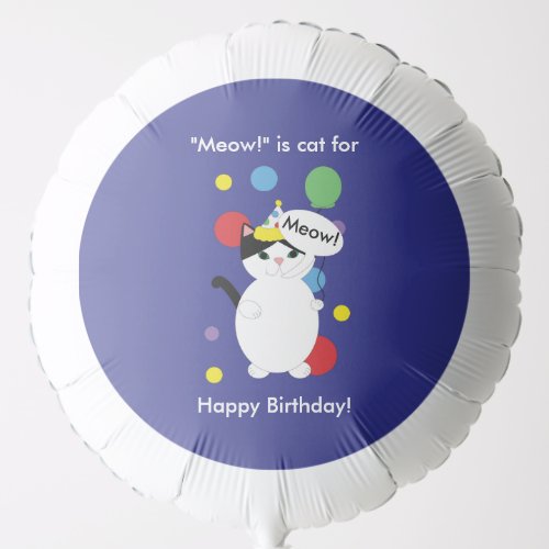Happy Birthday Cat Black White Meow Personalize Balloon