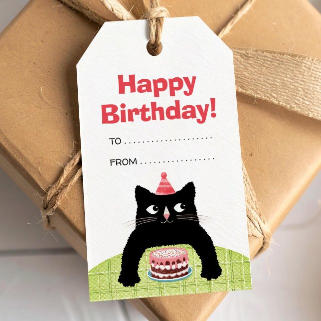 Happy Birthday cat, cake and balloons Gift Tag (Creator Uploaded)