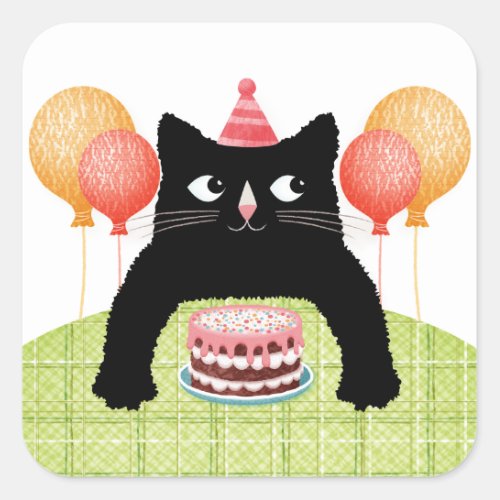 Happy Birthday cat cake and balloons Sticker