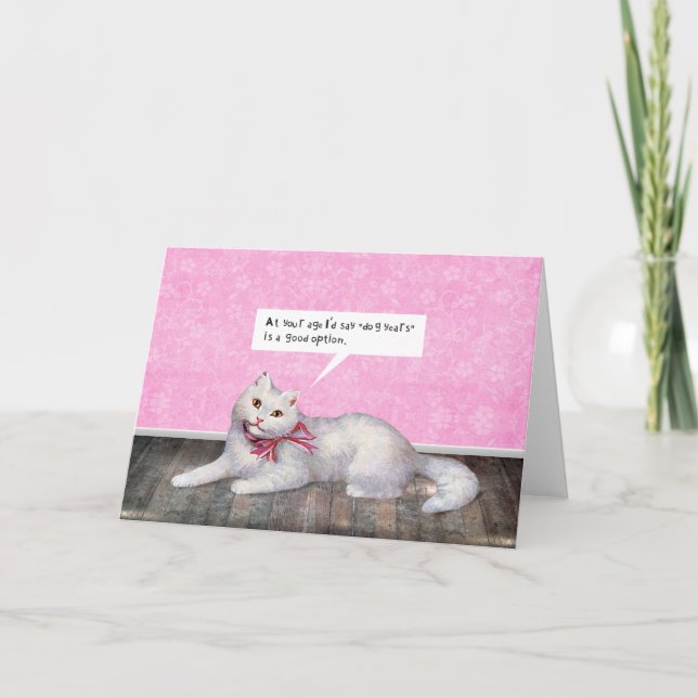 Happy Birthday Cat (Dog Years Option) Card (Front)
