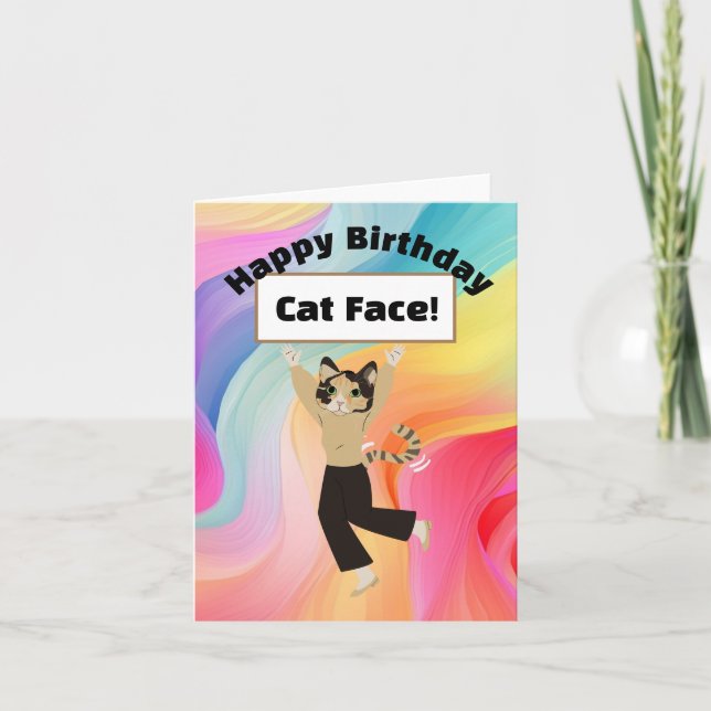 Happy Birthday Cat Face Funny Meme Humor  Card (Front)