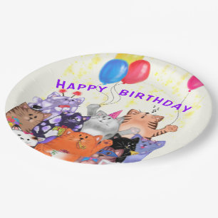 Happy Birthday Cat Funny Party Paper Plates