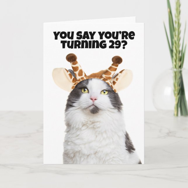 Happy Birthday Cat Giraffe Birthday Age Lie Humor  Holiday Card (Front)