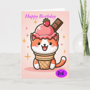 Happy Birthday Cat in Ice-cream Cone Card