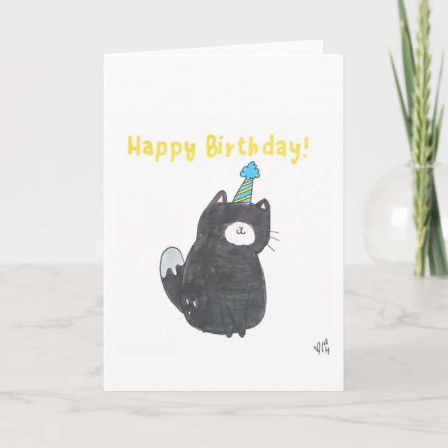Happy Birthday Cat in Party Hat 1 Card (Front)
