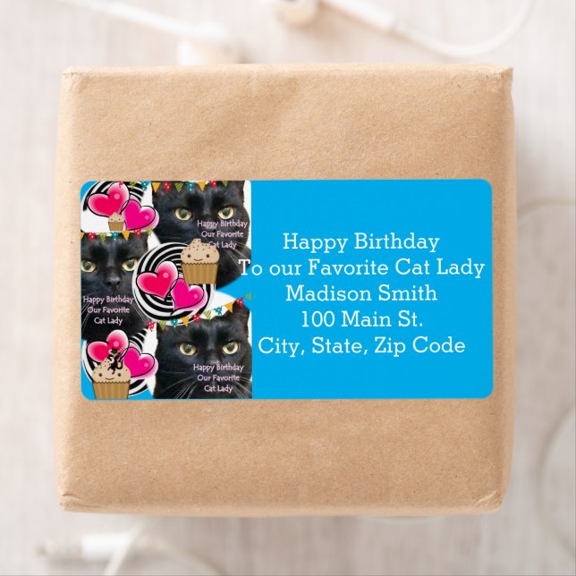 Happy Birthday Cat Lady Address Labels, Blue Label (Insitu)