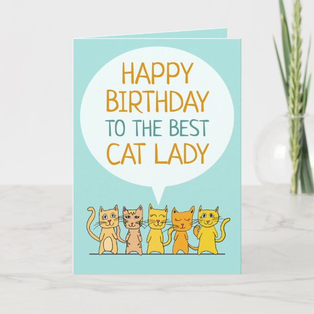 Happy Birthday Cat Lady Greeting Card (Front)