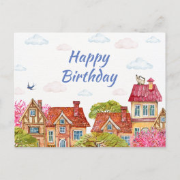 Happy Birthday Cat on the Rooftop Postcard