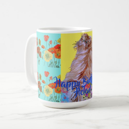 Happy Birthday Cat Orange Poppy Womans Name Mug