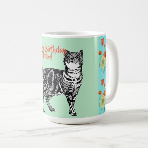 Happy Birthday Cat Orange Poppy Womans Name Mug