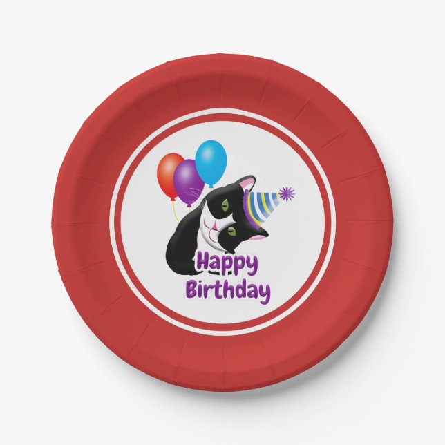Happy Birthday Cat Paper Plates (Front)