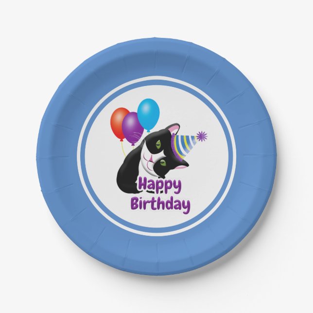 Happy Birthday Cat Paper Plates (Front)