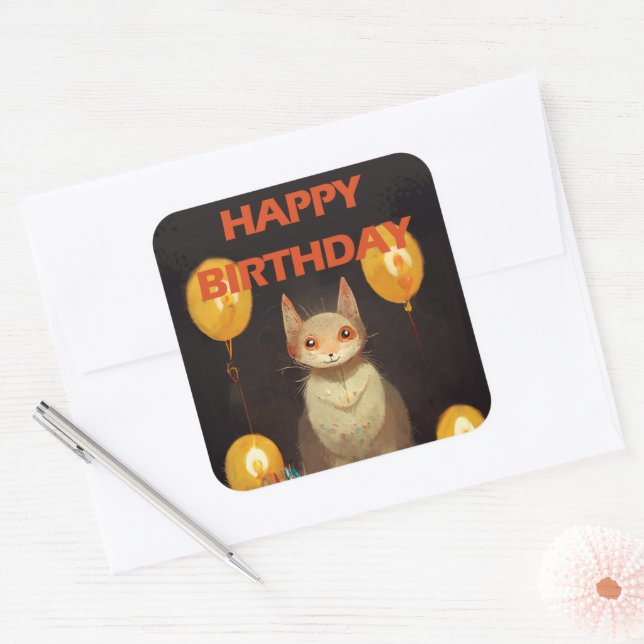 Happy Birthday! - cat party Square Sticker (Envelope)