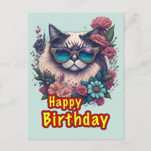 Happy Birthday Cat Postcard (Front)