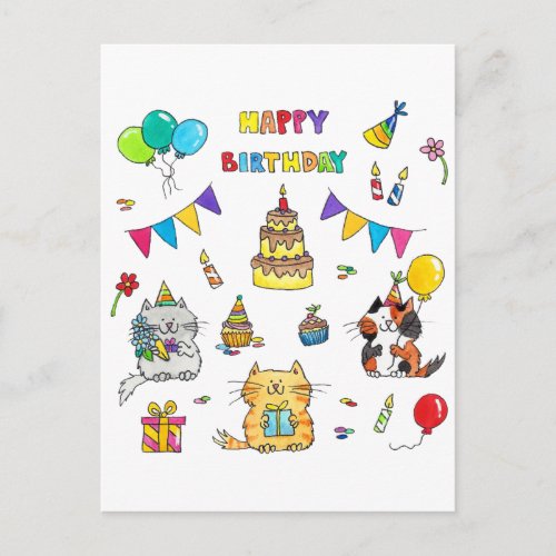 Happy Birthday Cat postcard by Nicole Janes