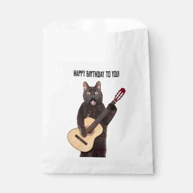 Happy Birthday Cat Singing and Playing Guitar Favor Bag (Front)