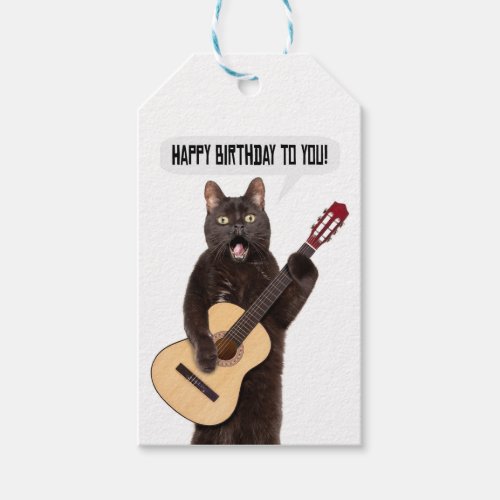 Happy Birthday Cat Singing and Playing Guitar  Gift Tags
