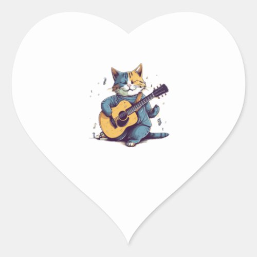Happy Birthday Cat Singing and Playing Guitar Heart Sticker