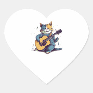 Happy Birthday Cat Singing and Playing Guitar Heart Sticker