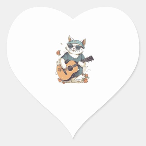 Happy Birthday Cat Singing and Playing Guitar  Heart Sticker