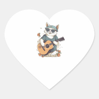 Happy Birthday Cat Singing and Playing Guitar Heart Sticker