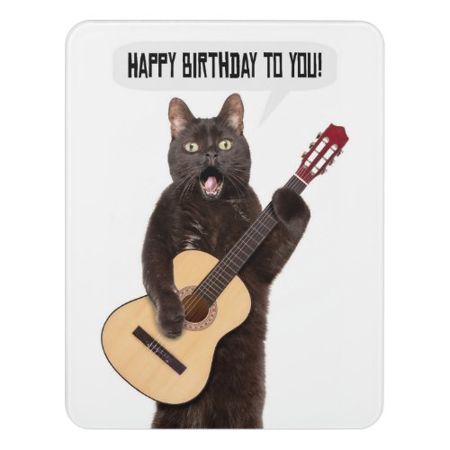 Happy Birthday Cat Singing and Playing Guitar Holi Door Sign
