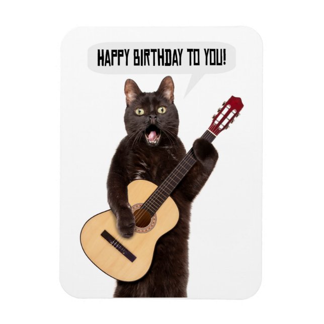 Happy Birthday Cat Singing and Playing Guitar Holi Magnet (Vertical)