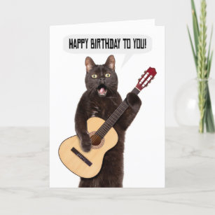 Happy Birthday Cat Singing and Playing Guitar Holiday Card