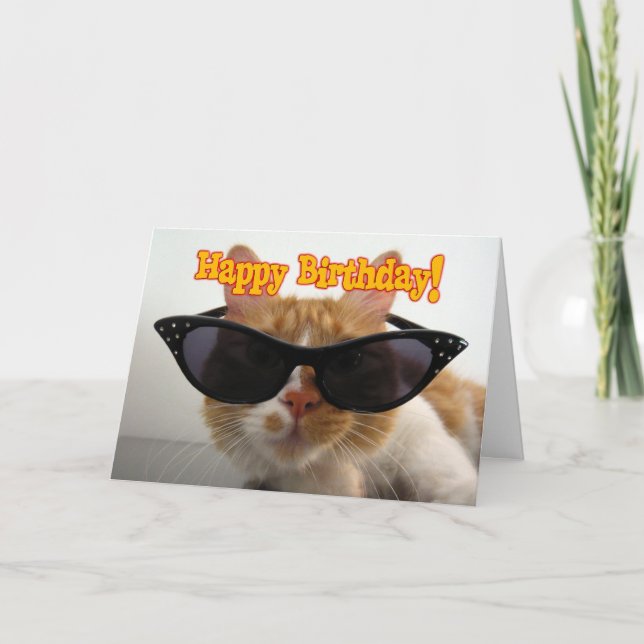 Happy Birthday - Cat Wearing Sunglasses Card (Front)